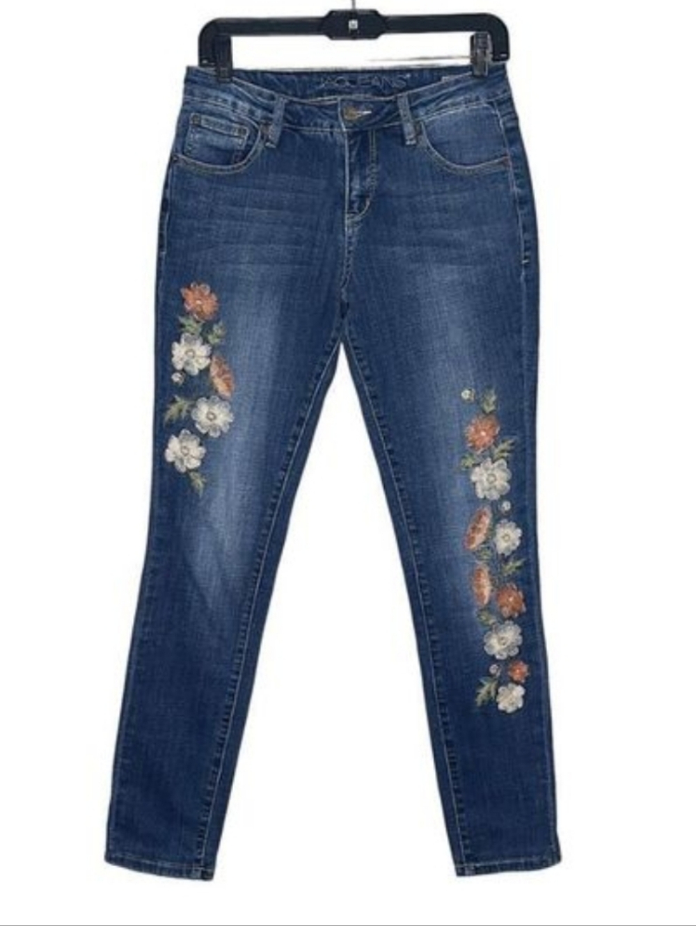 Jag Jeans Floral Embroidery, 4, Mid Rise, Curvy No Gap Boho Stretch Skinny Denim